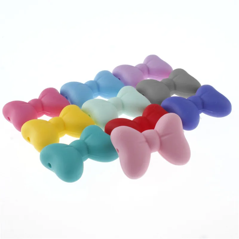 30PCS Bow Silicone Beads Necklace Teething Silicone Pendant Bpa Free Chewing Gum Nurses Bracelets DIY Baby Accessories