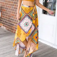 JAYCOSIN Для женщин юбки Лето Для женщин feminina с высокой талией Boho асимметричный подол связать принт Обёрточная бумага юбка боди MAY8
