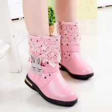 2016winter female child snow boots child attached the skates female genuine leather cotton boots