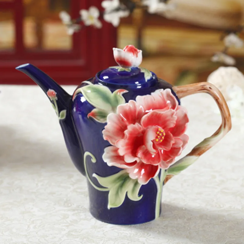 3 Color Creative Ceramic Tea pot Peony Flower Porcelain Teapot KungFu Tools Teaware Coffee