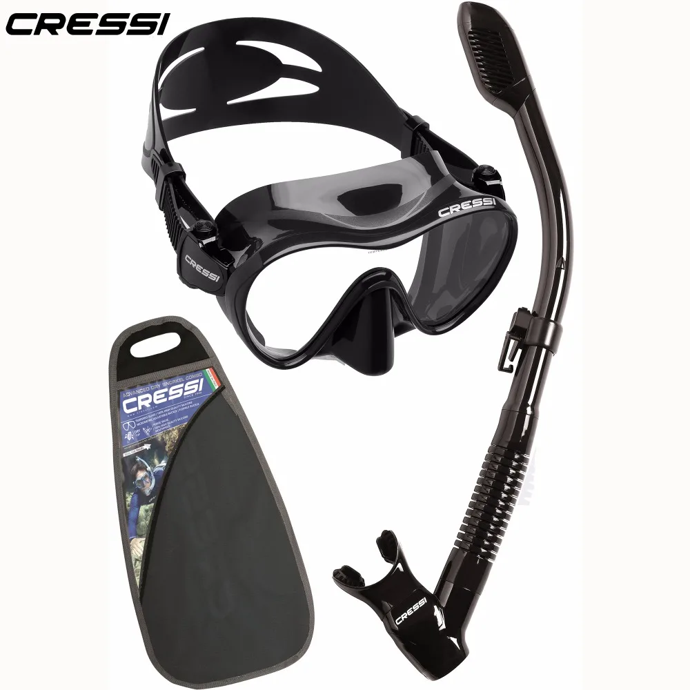 

Cressi F1 Dry Snorkeling Set Diving Mask Dry Snorkel Framless Shiny Silicone Scuba Diving Mask Set for Adults