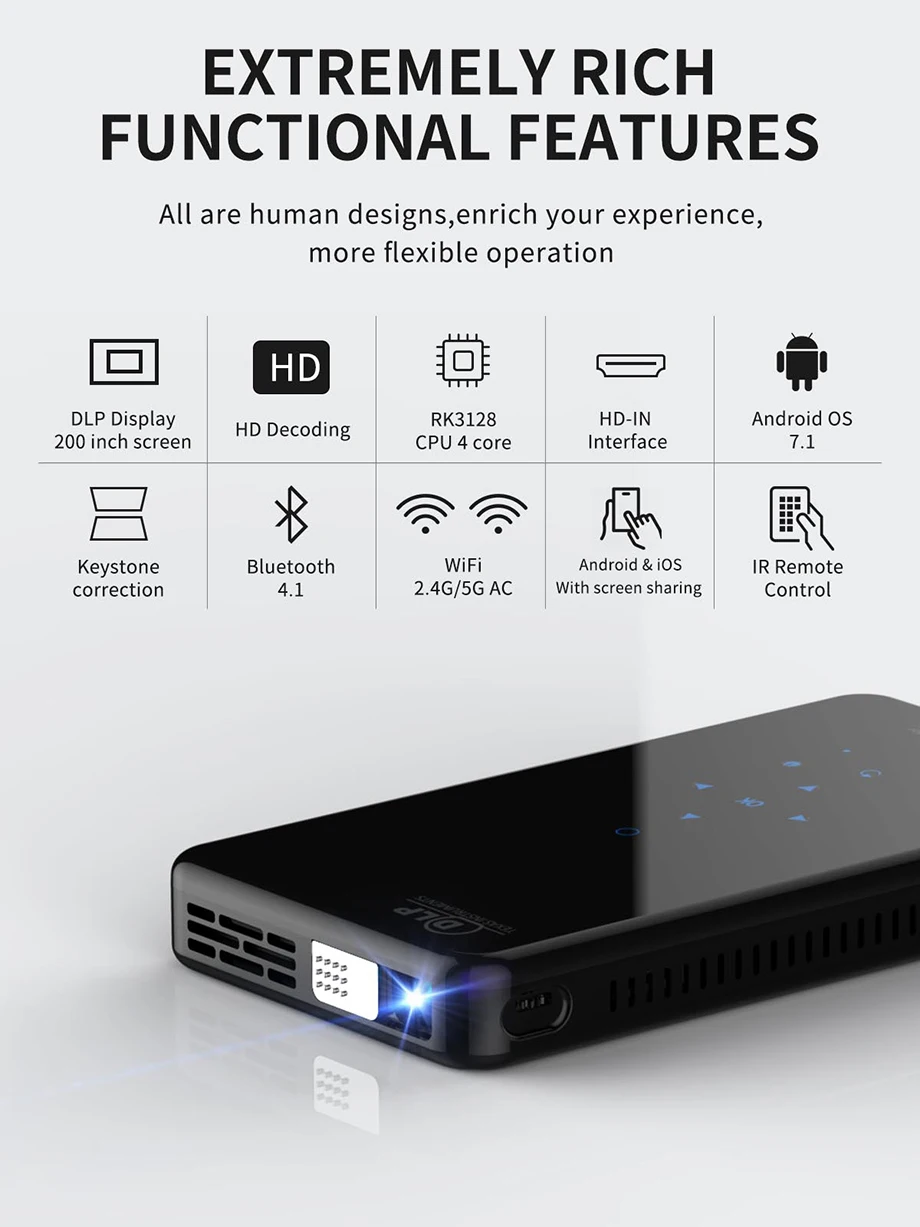 GloryStar мини X2 phonesize Hd проектор Ac3 Android Wi-Fi DLP Смарт Proyector Bluetooth Батарея встроенный беспроводной адаптер