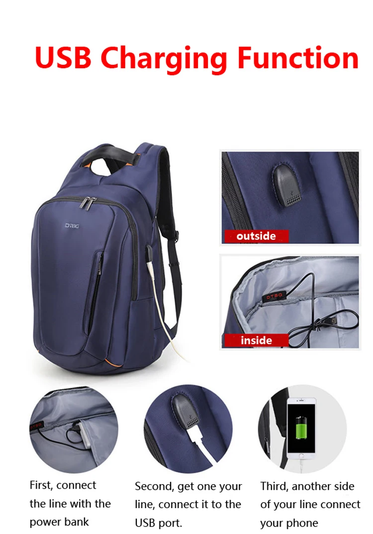 DTBG рюкзак для ноутбука 15,6 дюймов usb зарядка Противоугонный рюкзак для мужчин и женщин рюкзак для путешествий Водонепроницаемый Школьный