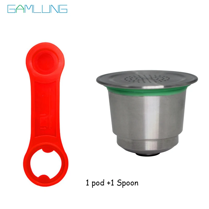 

Gamlung Stainless Steel Refillable Nespresso Capsule 1 Pod 1 Coffee Tamper Spoon Set