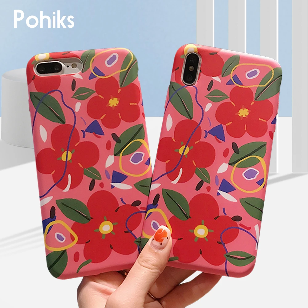 

Pohiks Phone Back Cover For iphone 8 7 6 6s Creative Watercolor Flower Soft Case Cover For iPhone XS Max XR X 6 7 8 Plus Fundas