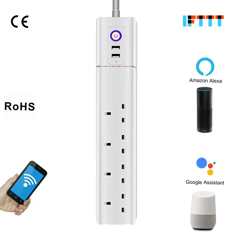 Умная Wifi USB лента питания 4 способа 3G1.5 кабель UK вилка Удлинитель электрический