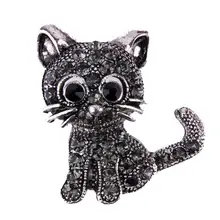 Moda Vintage negro cristal lindo gato broche pasadores de animales 28*31*3mm mujeres broche de moda 2018 pin up broche Accesorios
