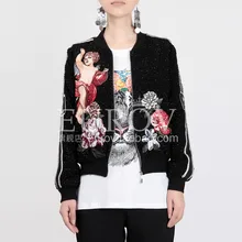 Для женщин осенняя куртка высокое качество дизайнерские туфли ручной работы со стразами и ангел с цветочной вышивкой черное основание мяч жакет; короткая куртка