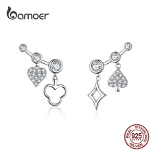 Bamoer Poker Card серьги-гвоздики с рисунком подлинный 925 пробы Серебряный AAA кубический цирконий длинные шпильки Свадебные ювелирные изделия BSE145