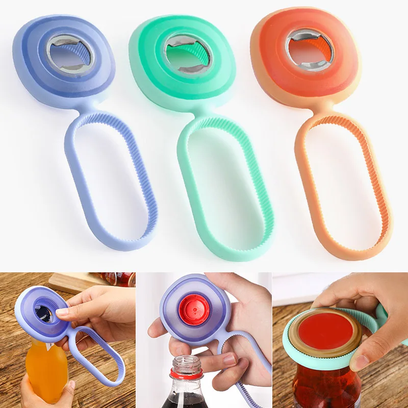 

1 Pcs 3 in 1 Multifunction Soda Bottle Opener Silicone Non-Slip with Gear Can Opener E2S