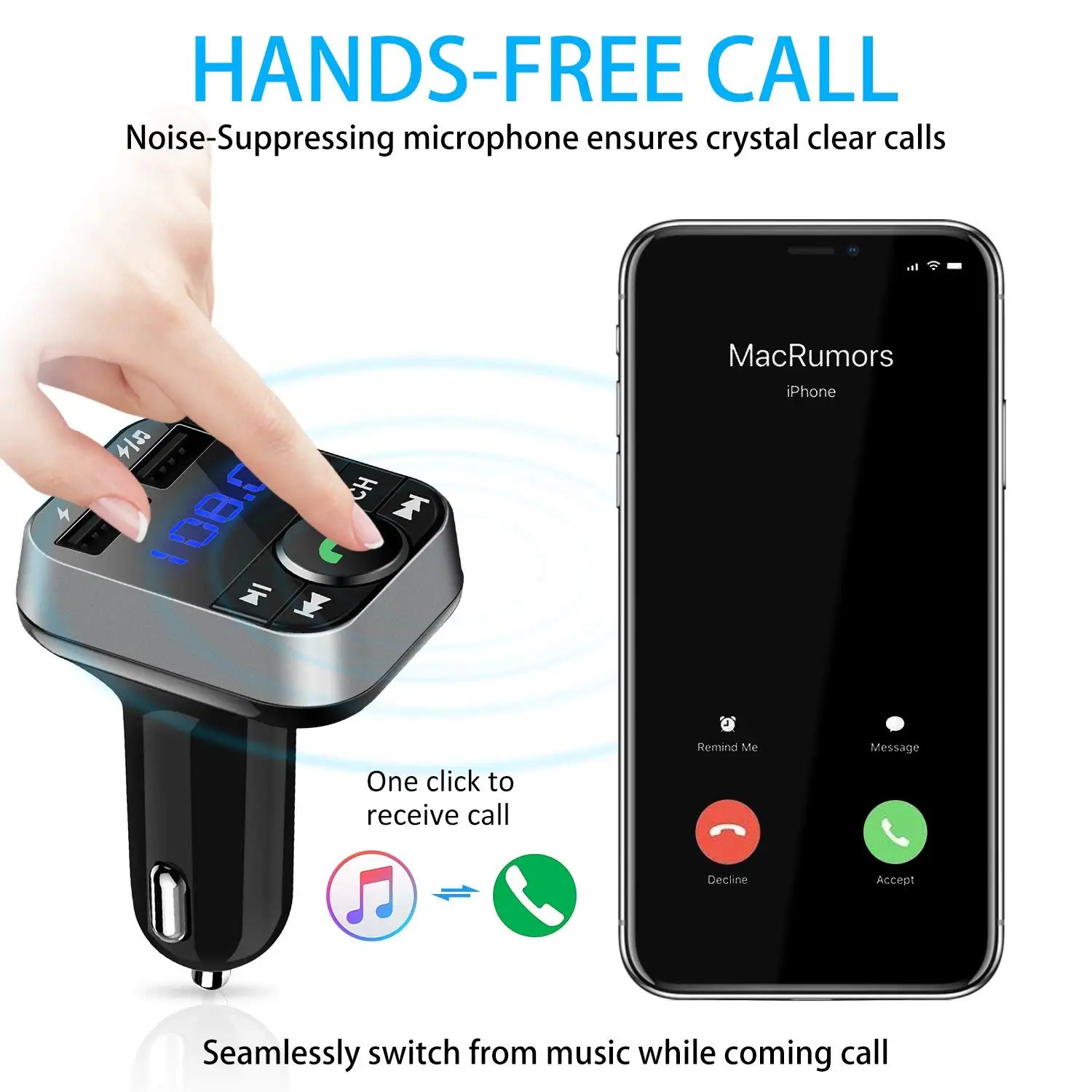 

Bluetooth FM Transmitter for Car, Bluetooth Car Adapter, Wireless Bluetooth Radio Transmitter Adapter with Dual USB Charging P