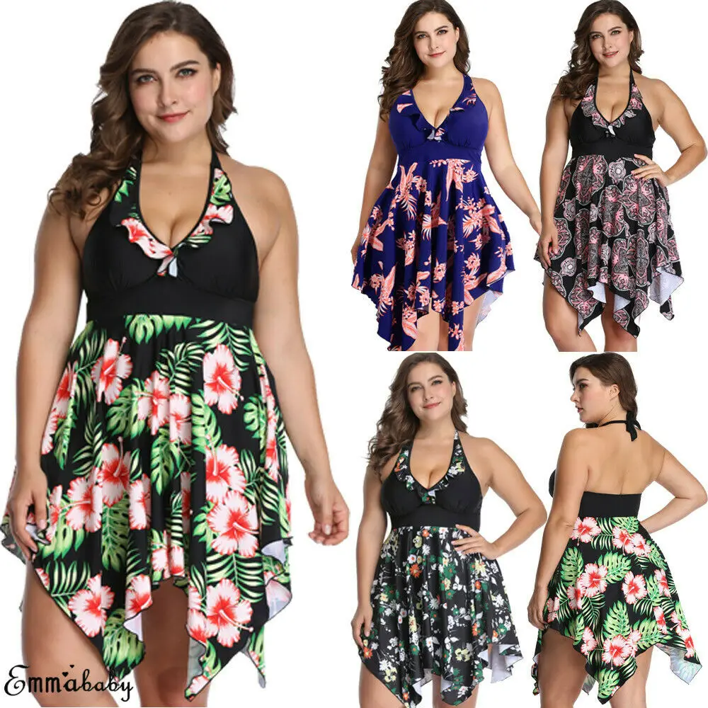 

Summer Beach Swimming Costume Women Ladies Swimdress Swimwear Print Swinsuit Bikini for Fat MM Plus SIze 6XL