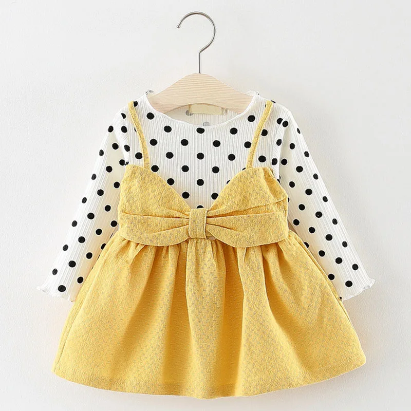 Меларио/платья для малышей; Новинка г.; осеннее платье для маленьких девочек; мини-платье-пачка принцессы с бантом на воротнике; свободные носки; цвет в случайном порядке - Цвет: Yellow AX870