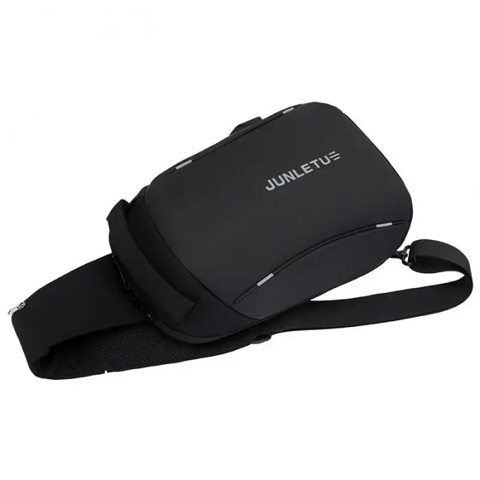 Men’s Simple Casual Style Outdoor Sports Shoulder Bags Multifunction Large Capacity USB Charging Waterproof Chest Bag