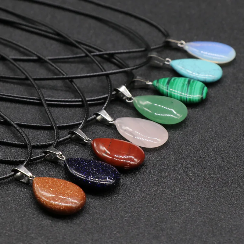 

Simple Chakras Pendants Necklaces Natural Stone Chakra Reiki Healing Water Drop Teardrop Opal Quartz Agates Necklaces Women Male