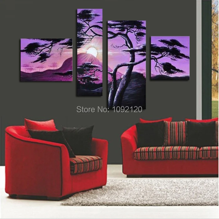 Картина маслом ручной работы на холсте 4 шт./компл.|tree oil painting|paintings on canvasoil painting canvas