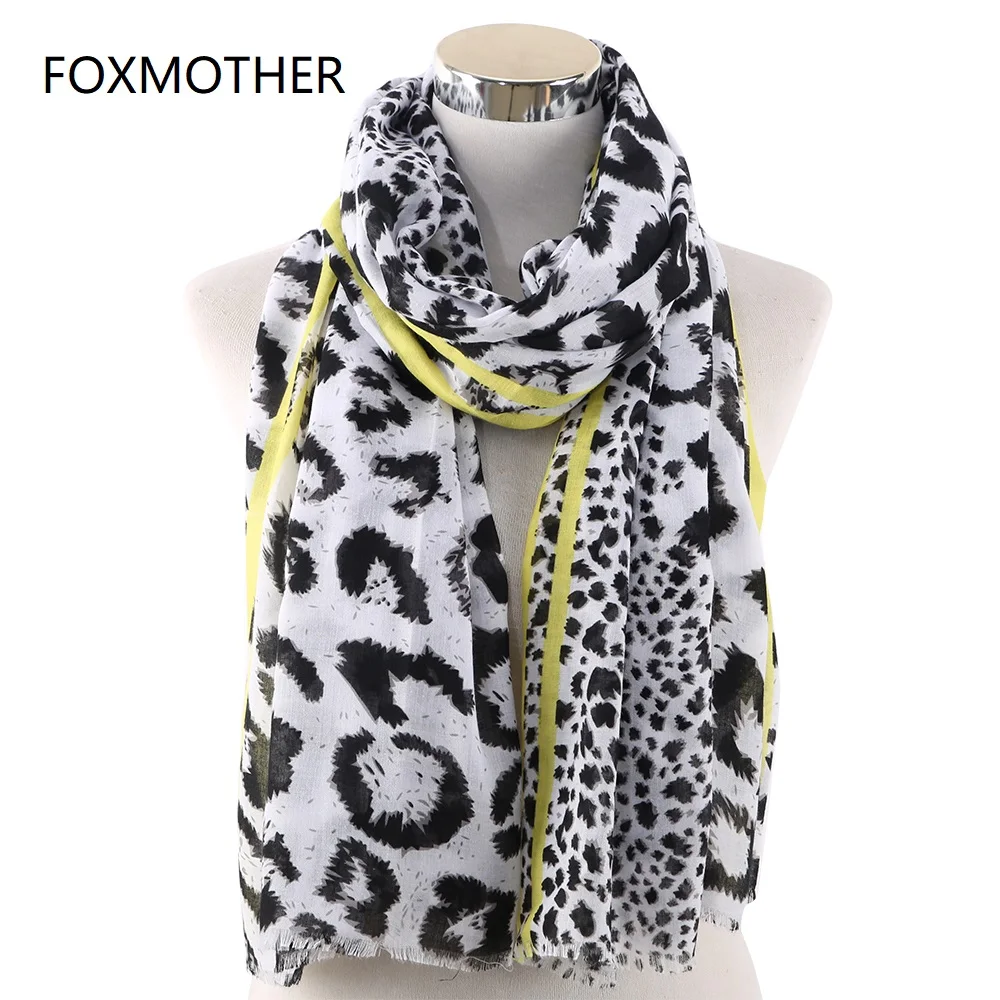 

FOXMOTHER Spring Leopard Scarf Women Neon Yellow Pink Color Animal Print Shawl Pashmina Beach Scarfs Wraps Foulard Femme