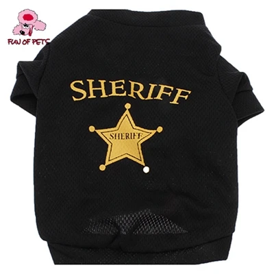 Sheriff дышащая полиэфирная футболка для собак(XS-L) крутая черная летняя одежда для собак поставщики товаров для животных - Цвет: Черный