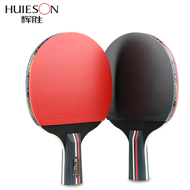 1 пара резиновых Huieson, ракетки для настольного тенниса, профессиональные карбоновые ракетки для пинг понга, лезвие летучей мыши, Длинные прыщи, держатель для ручек, весло с сумкой, 3 мяча - Цвет: Short handle