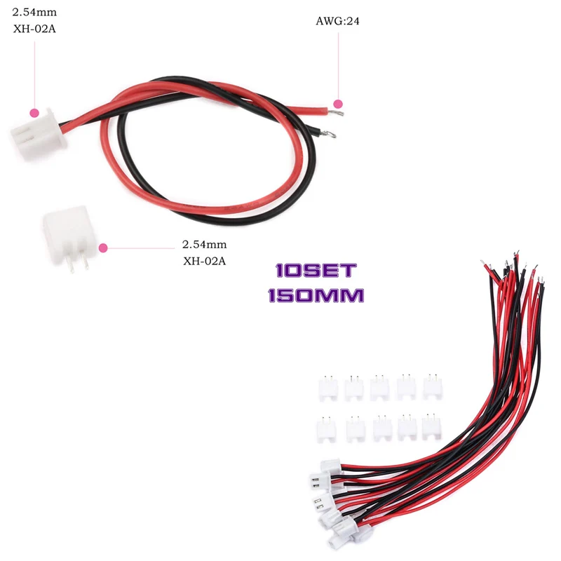 2/10 комплектов Mini Micro 2/3/4 Pin XH разъем 2,54 мм с 24AWG провода, кабели Dupont терминалы адаптер 100/150 мм - Цвет: 10Sets 2Pin 22AWG