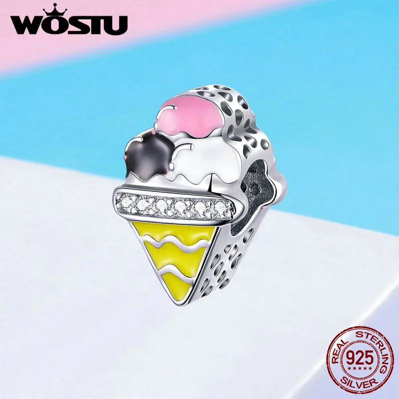 WOSTU Real 100% 925 Sterling Silver Beads Ice Cream Colorful Charms Fit Original Bracelet Pendant Women Jewelry Making FIC1129 | Украшения