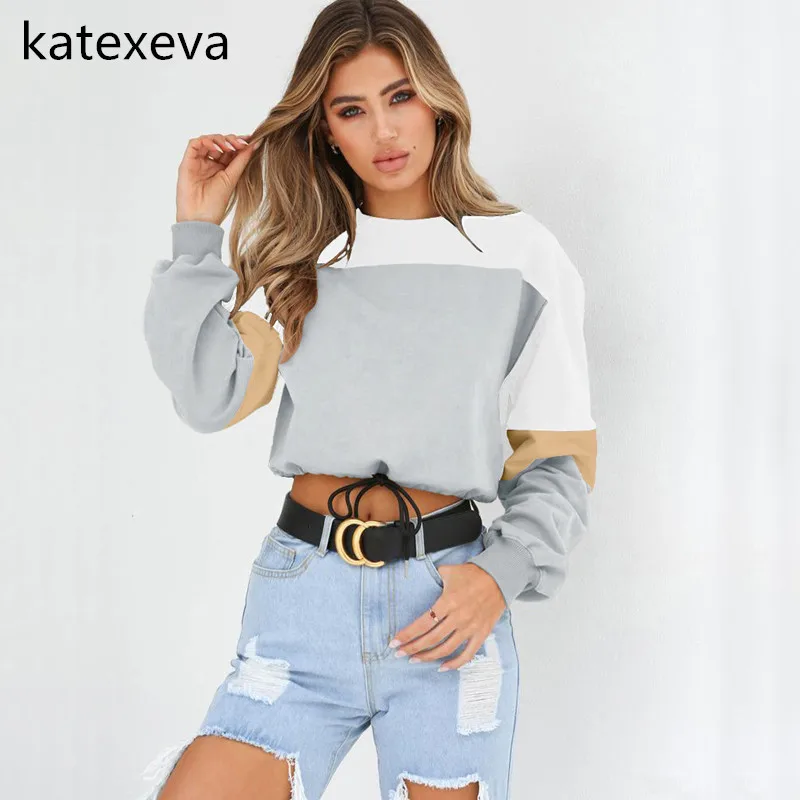 Katexeva 2018 осенью новый Для женщин четыре Цвет шить шею длинным рукавом Толстовка