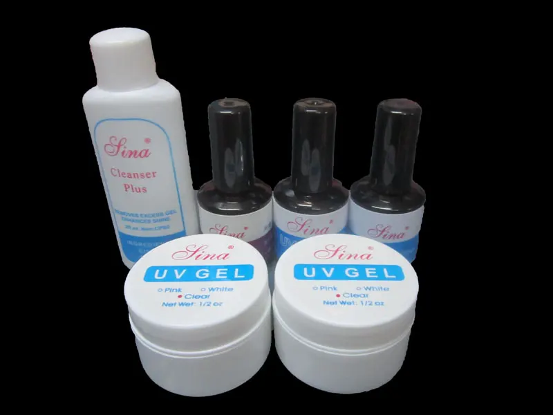 

BTT-97 Nail Art 2XClear Transparent UV Gels + Cleanser Plus + Primer Base + Top Coat + Desiccant For Manicure Tips Extension