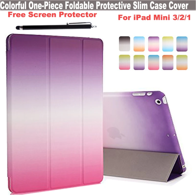 

Colour Series Slim Smart Foldable Protective PU Front Case Transparent PC Back Cover Lightweight Case for Apple iPad Mini 1 2 3