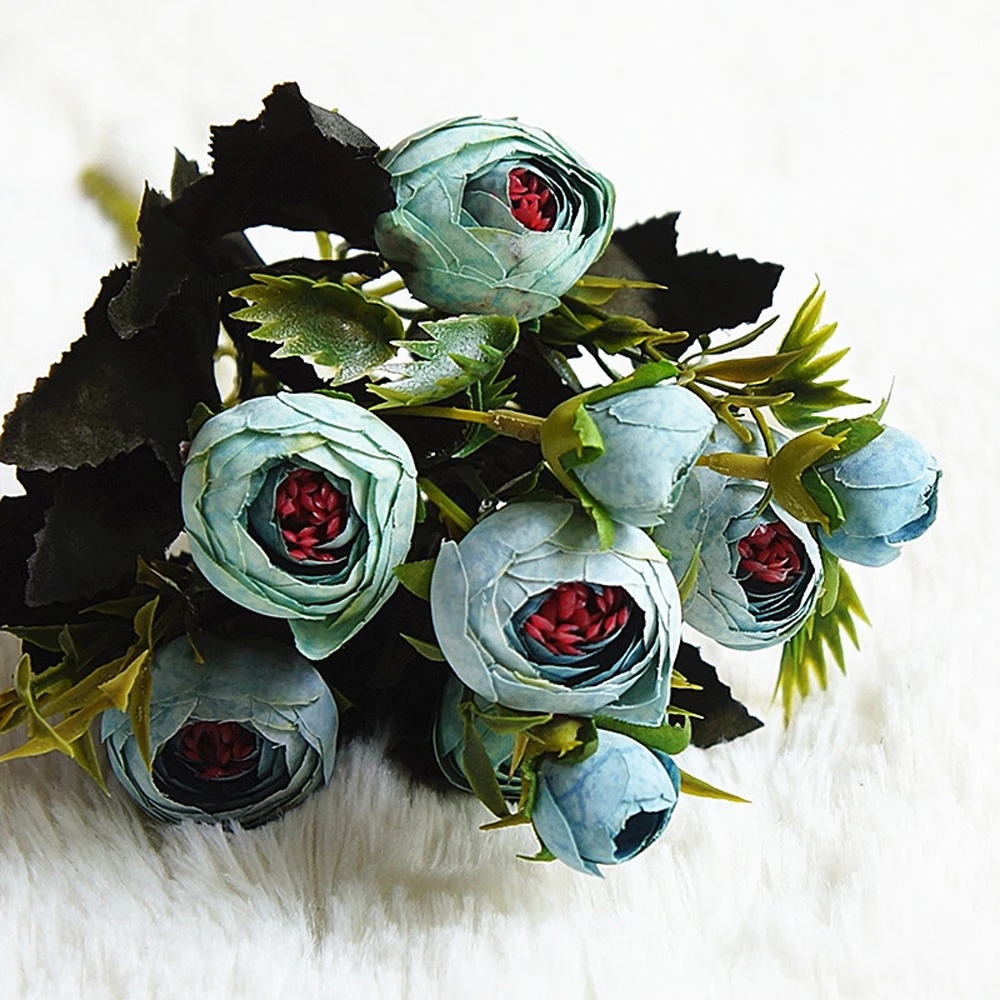 9 головок/Букет мини Поддельные чайные розовые цветы пиона для домашнего декора свадьбы искусственные розы Penoy бутон для украшения комнаты 29
