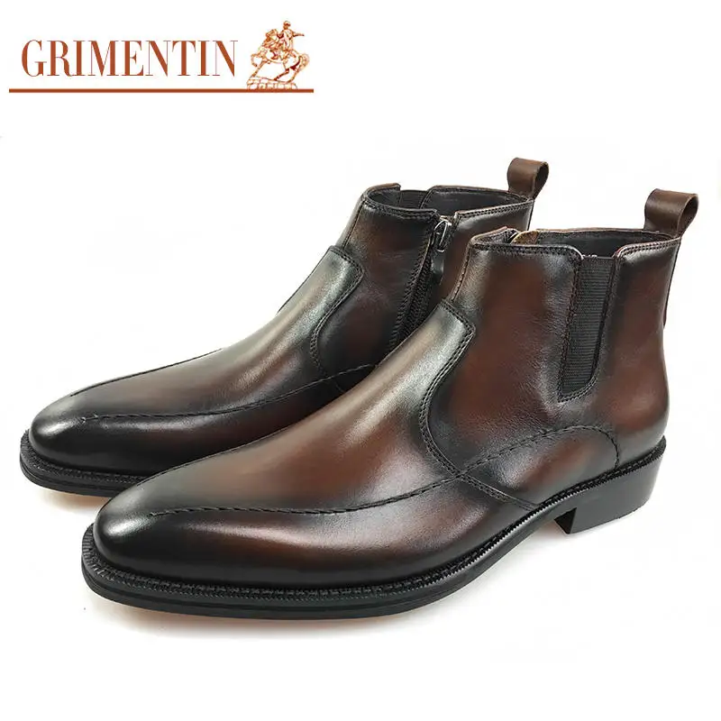 

Italian luxury vintage mens boots genuine leather handmade brown black male dress ankle boots for men shoes