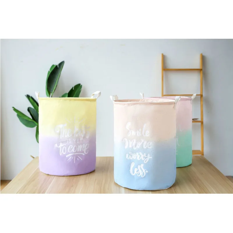 

New Folding Laundry Basket White Letter Colorful Gradient Washing Dirty Clothes Storage Bucket Baby Sundries Toys Storage Basket