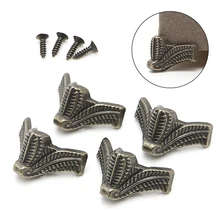 OOTDTY Zinc Alloy 4PCS Vintage Jewelry Box Wooden Case Decorative Feet Leg Metal Corner Protector