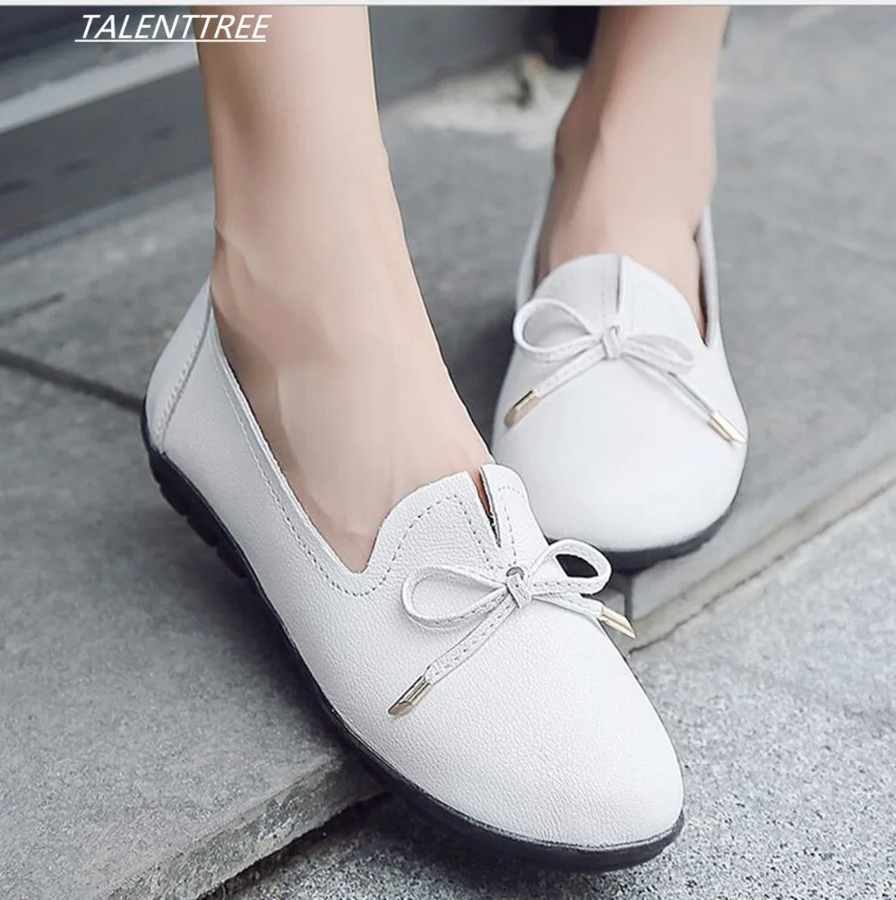 2018 Ballet flats Summer Women bowknot Genuine Leather flat Shoes Woman
