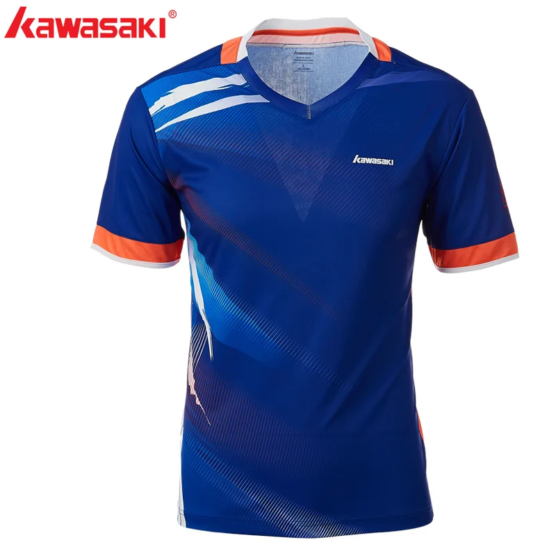 

2018 Kawasaki Men Badminton T -Shirts 100% Polyester Quick Dry V -Neck Sportswear for Fitness Tennis Training Clothes ST-T1010