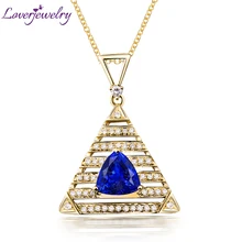 Фантастическая винтажная подвеска в форме триллиона из натурального танзанита, свадебное ожерелье с подвеской из твердого 14 К желтого золота, хороший бриллиант для женщин, подарок