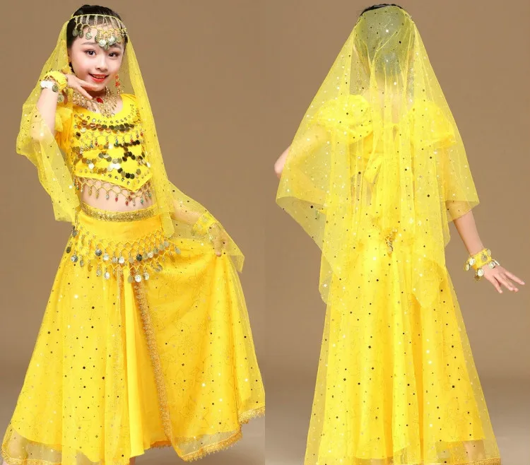 Детский набор костюма для танца живота Восточный танец девушки Индийский Болливуд танцевальная одежда представление для детей танец живота для сцены