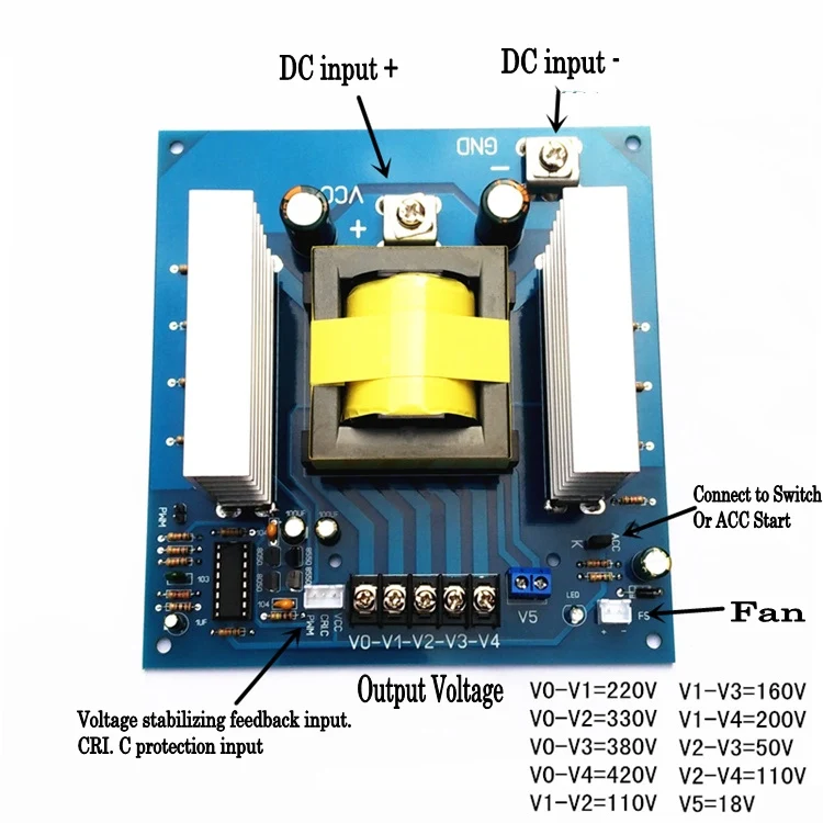 1000w DC 12V 24v to AC 110v 220v 380v высокочастотная плата питания инвертора автомобильный преобразователь