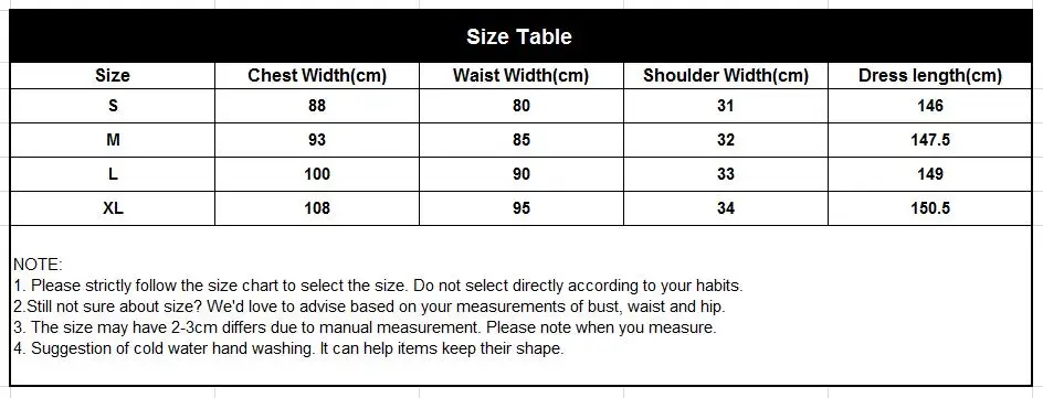 size table