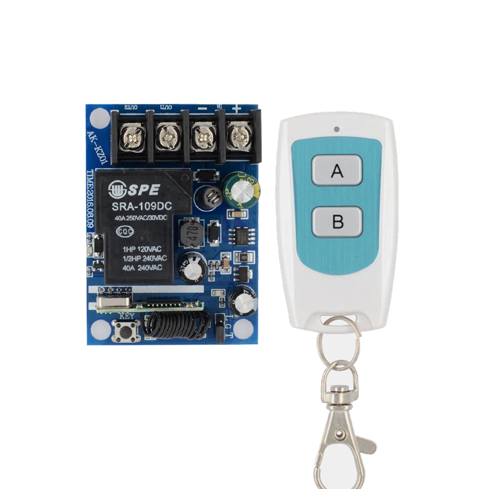 

DC 12V-48V 24V 40A 1CH Wireless Remote Control Switches Relay Wide Voltage Receiver Transmitter + 2Button White/Black Controller