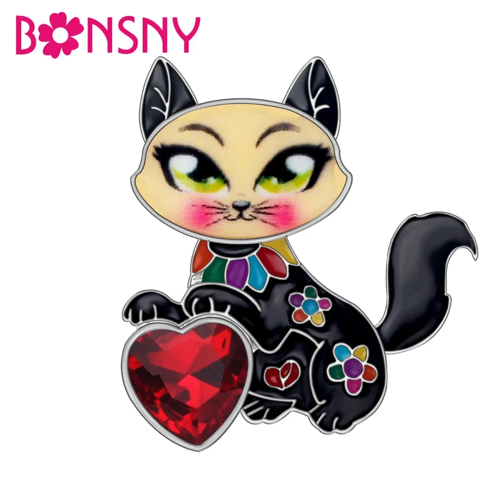 Броши с котенком Bonsny из эмалированного сплава кристаллами Стразы кошки