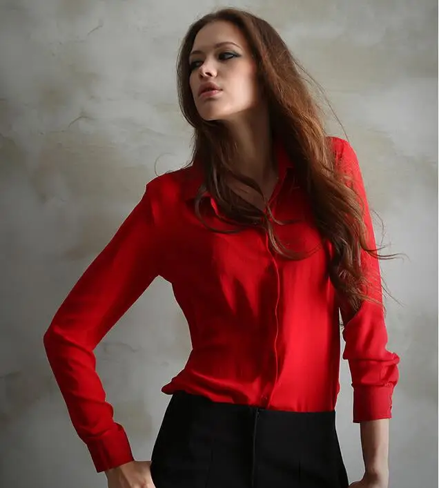 Женские блузки, прямые продажи, одноцветная Осенняя рубашка с длинным рукавом, женская шифоновая тонкая одежда