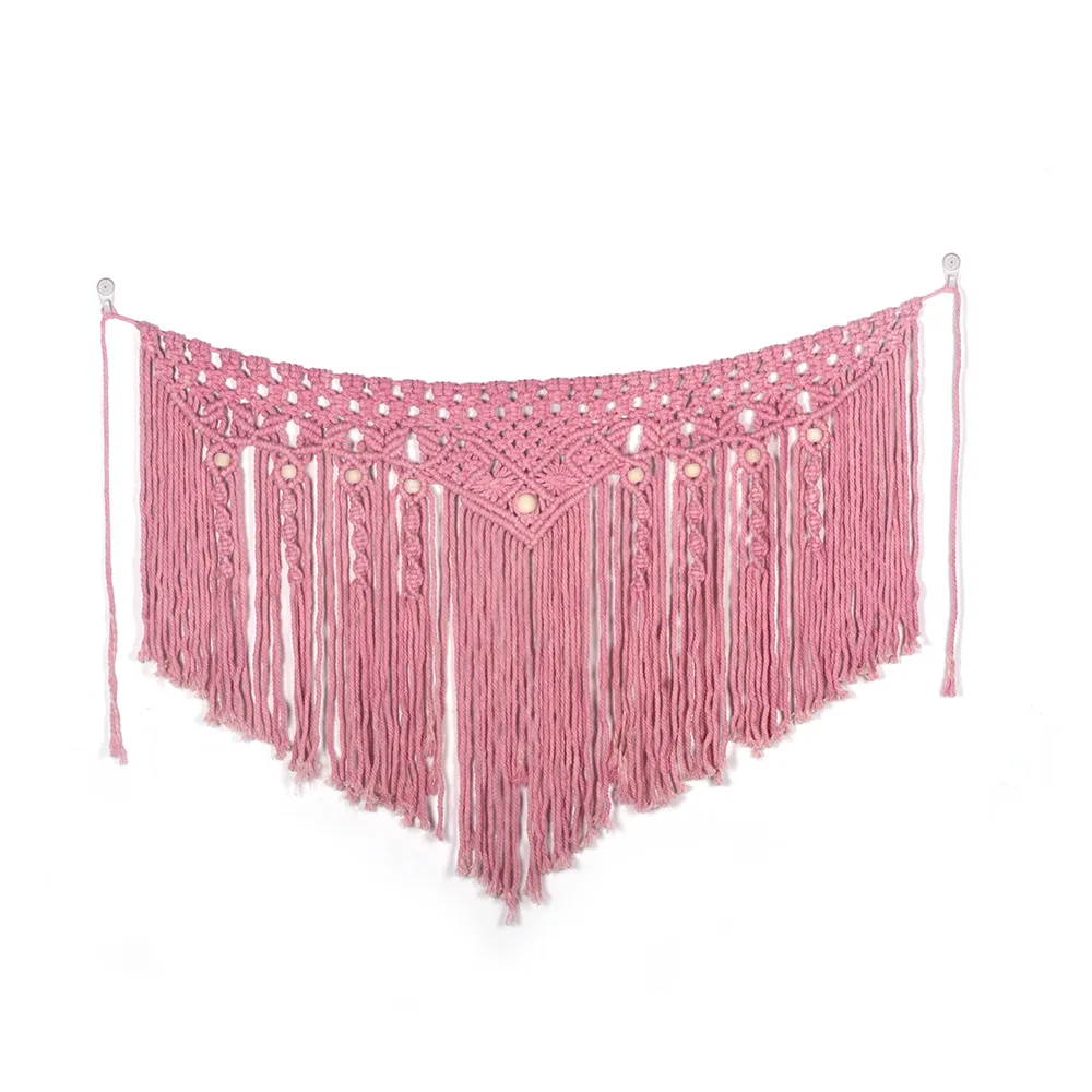 

Pink Bohemian Hand-Woven Tapestry Wall Curtain Boho Wedding Backdrop Cotton Cord Tapestry Fringed Wall Sofa Background Cloth
