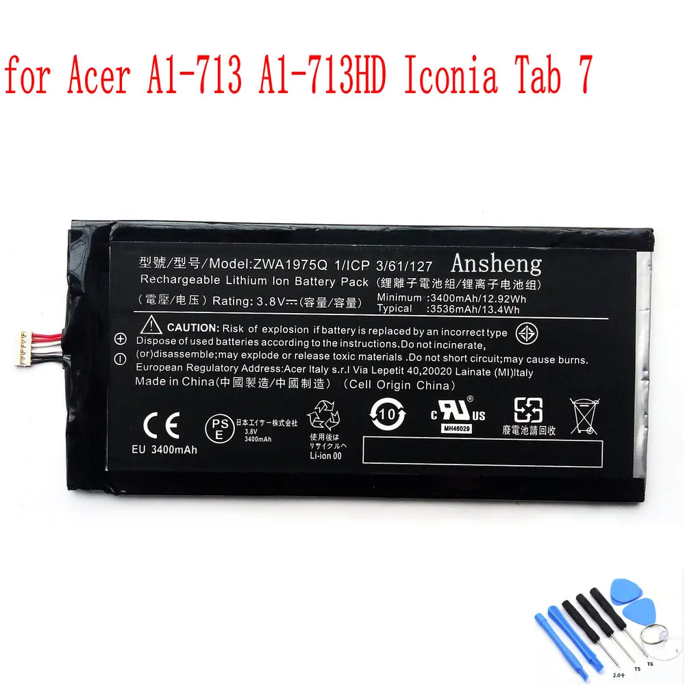 100% Новый оригинальный аккумулятор ZWA1975Q 3536 мАч для Acer Iconia Tab 7 A1 713 ZAW1975Q 1/ICP3/6