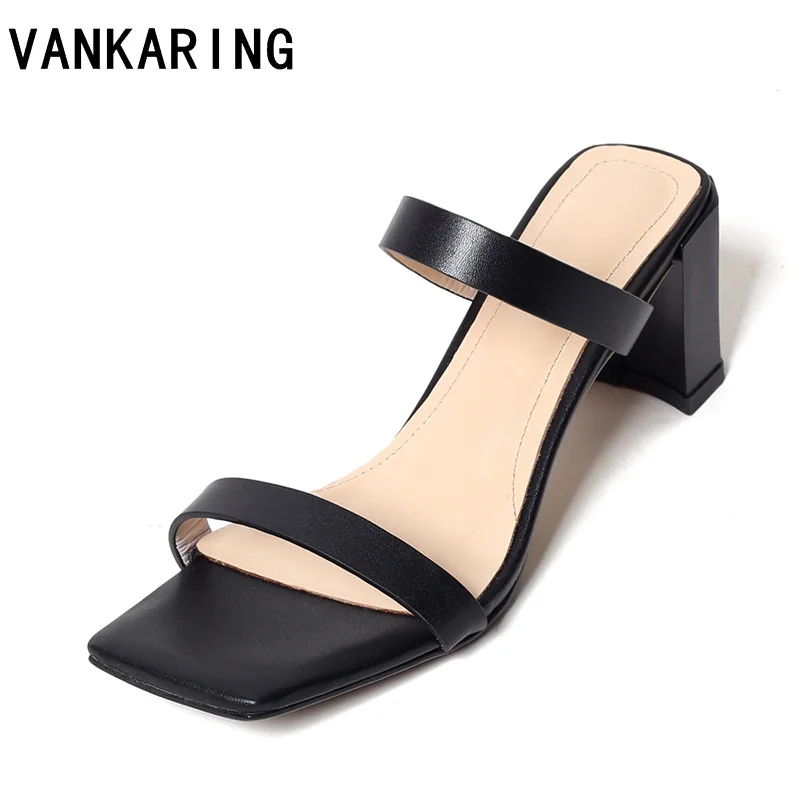 

VANKARING platform slipper sandals for women soft leather cozy slippers open toe sexy high heel summer ladies casual dress shoes