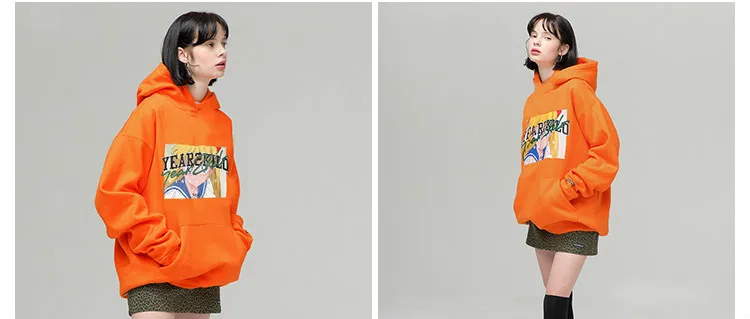 Fashion Chic Mens Hoodies And Sweatshirts Hip Hop Astronaut Print Orange Skateboard Sweatshirt High Street Harajuku Hoodie Men