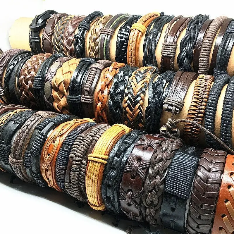 Оптовая продажа 30 шт кожаные манжетные браслеты мужские настоящие banglesunisex