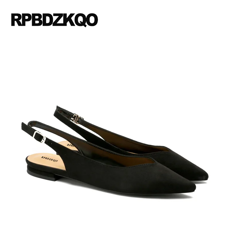 Модный Европейский Slingback слипоны замшевые последние 2017 Туфли без каблуков острый