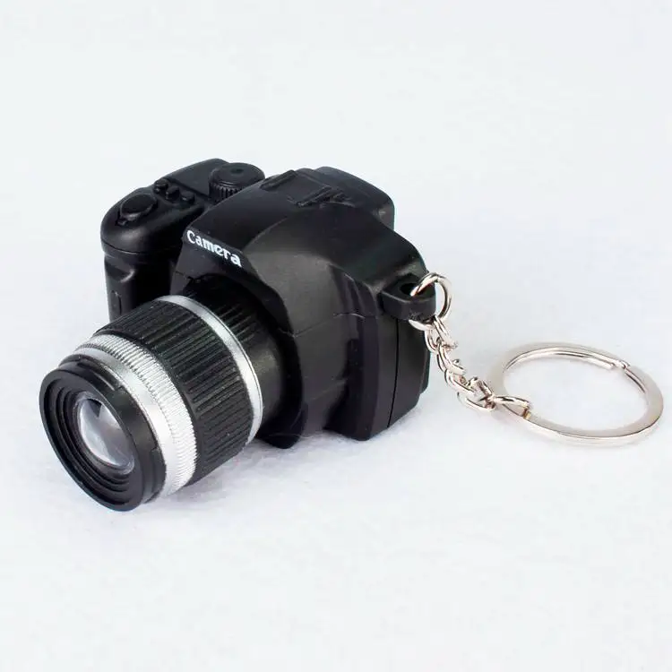 Светодиодный светящийся звуковой светящийся кулон сумка для ключей аксессуары пластиковая игрушечная камера автомобильные брелки Детские Цифровые зеркальные камеры игрушка капля - Цвет: Черный