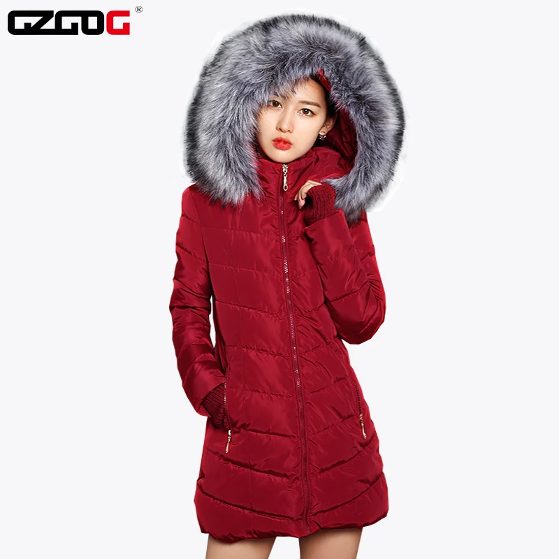 Mulheres Casacos de Inverno E Casacos 2017 preta Grossa Com Capuz Quente de Algodão Acolchoado Parkas Para Artificial casaco de pele gola Feminino