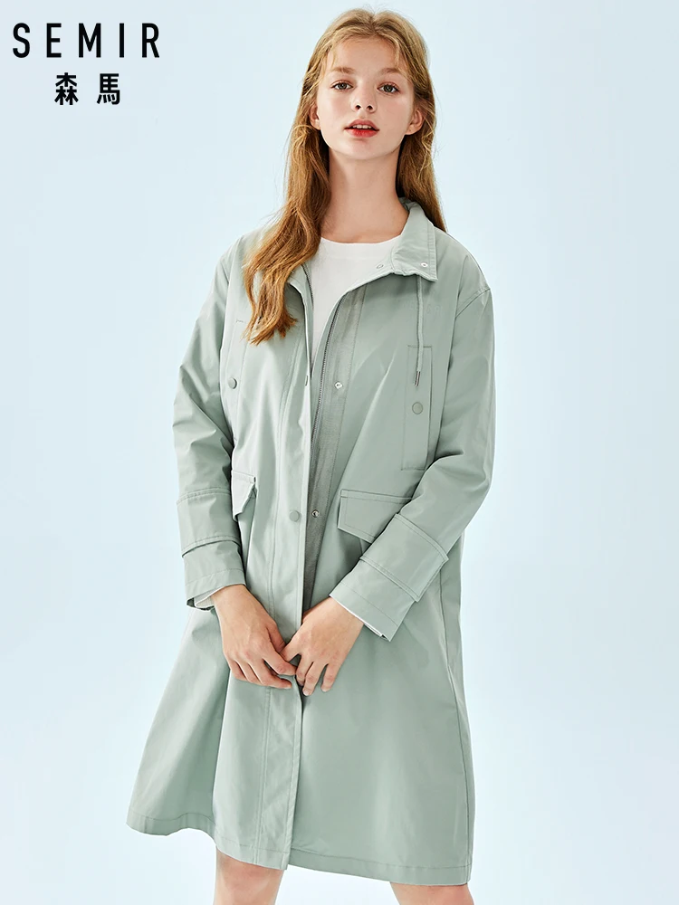 

SEMIR Women Long Utility Jacket with Drawstring 2019 Stand-up Collar Women Long Trenchcoat with Pocket for Spring Autumn